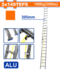 Thang Nhôm Trượt 2 Đoạn Kéo Dài 2x14 Bậc WADFOW WLD8H28