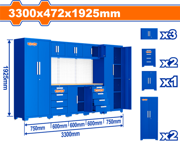 Bộ 8 Tủ lưu trữ đồ nghề trong gara 3300x472x1925mm Wadfow WCS3A08