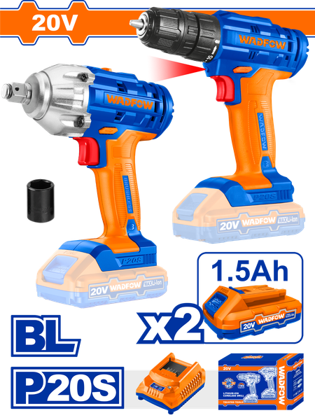 Bộ combo Máy khoan & Máy siết buloong dùng pin 20V Wadfow WCK2017