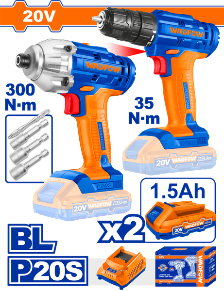 Bộ 2 combo Máy khoan và siết vít dùng pin 20V Wadfow WCK2016