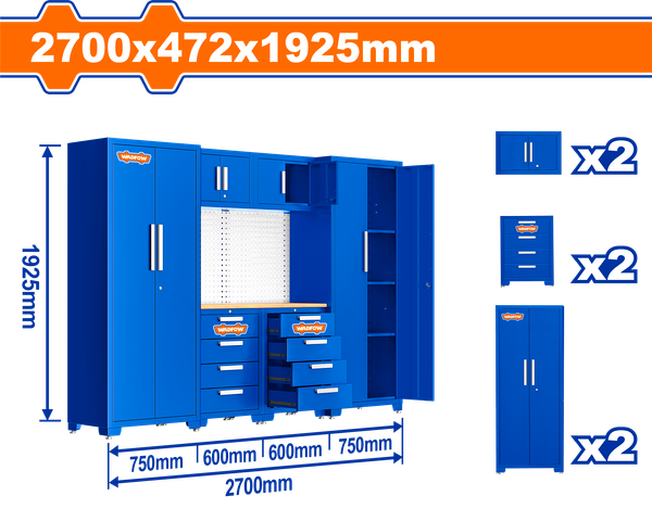 Bộ 6 Tủ lưu trữ đồ nghề trong gara 2700x472x1925mm Wadfow WCS3A06