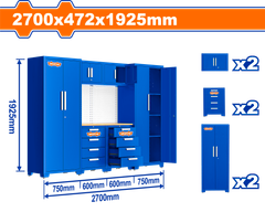 Bộ 6 Tủ lưu trữ đồ nghề trong gara 2700x472x1925mm Wadfow WCS3A06