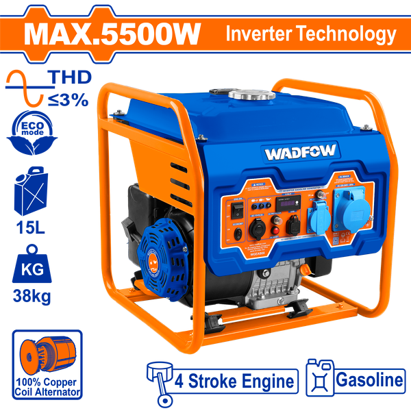 Máy phát điện chạy xăng biến tần 5.5KW Wadfow WGEAB08