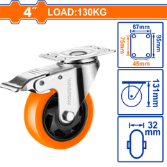 Bánh xe đẩy xoay 4 inch WADFOW WJL2343 có khóa, tải trọng 130kg (1 cái)