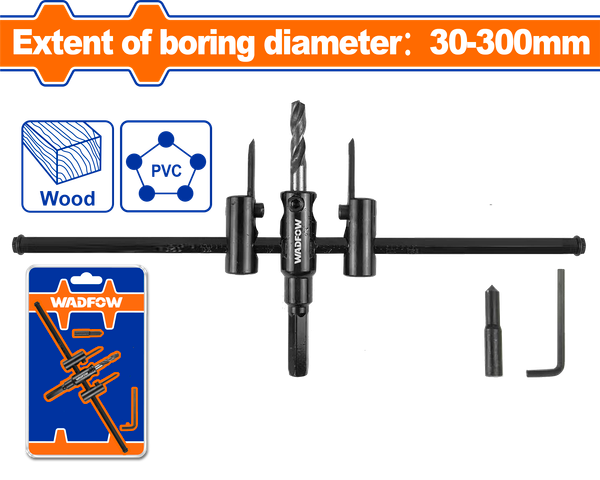 Bộ Mũi Khoan Khoét Lỗ Tròn Điều Chỉnh 30- 300Mm (Gỗ Và Thạch Cao) WKJ9K03 WADFOW
