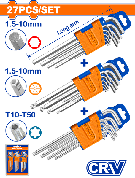 Bộ 27 chi tiết chìa lục giác WADFOW WHK5203