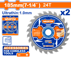 Bộ 2 Lưỡi Cưa Gỗ TCT Siêu Mỏng 185mm-24T WADFOW WTC3K18