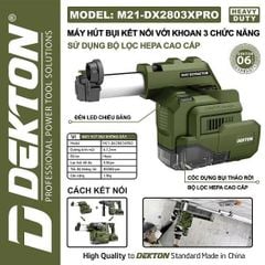 36000RPM Máy Hút Bụi Liên Kết Khoan DEKTON M21-DX2803XPRO
