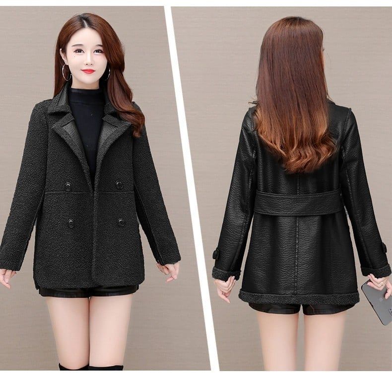 Áo khoác da lót lông cừu mặc được hai mặt AKG148