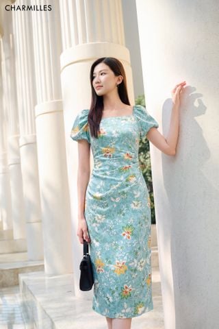 Đầm TC vai chun, lụa