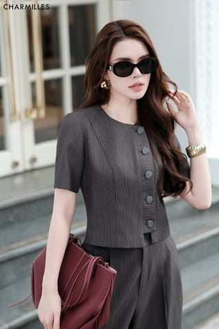 ÁoTL  croptop cổ tròn , nẹp phối 5 khuy( MQ016)