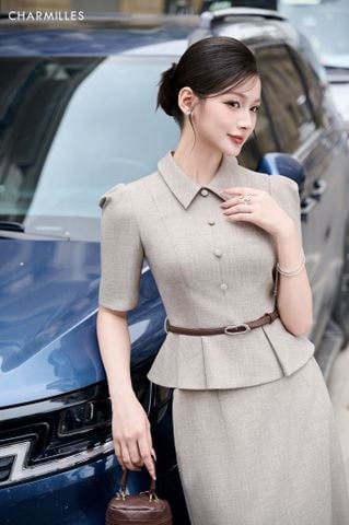 Áo TL dáng xòe phối khuy bọc