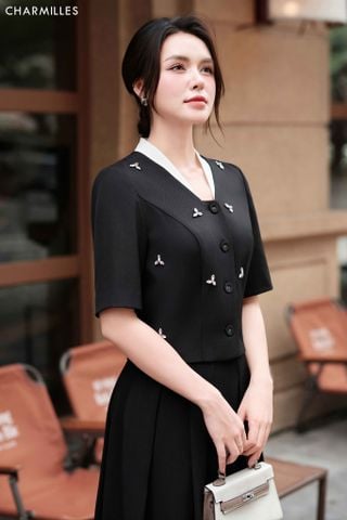 Áo croptop cổ phối , đính đá