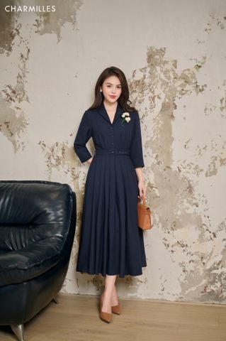 Đầm TL cài cúc , cổ ve đính hoa ngực