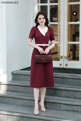 Đầm TL dáng A , phối  cổ mắt mèo (Đ)