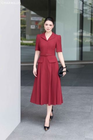 Đầm cổ 2 ve,nắp túi