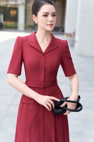 Đầm cổ 2 ve,nắp túi