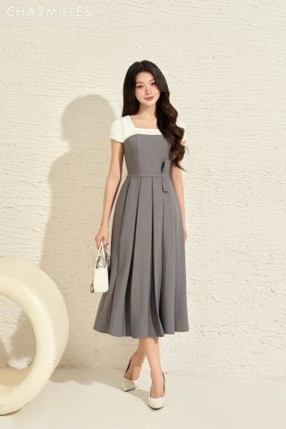 Đầm cổ vuông pha trắng