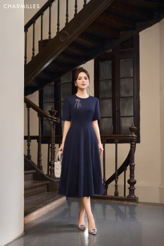 Đầm TL cổ tròn đính hạt