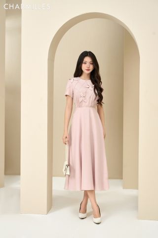 Đầm cổ tròn hoa nổi