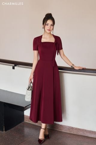 Đầm cổ vuông thắt nút