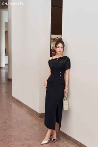 Đầm lệch vai , eo 3k