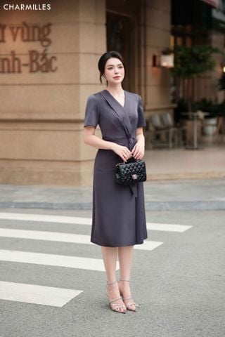 Đầm cổ tim , nơ eo