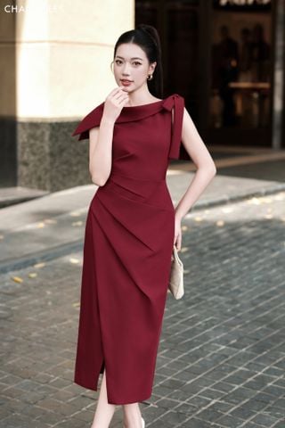 Đầm SN cổ lệch , xẻ trước