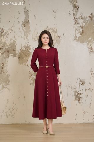 Đầm TL  đính cúc thân ,cổ xẻ V (Đ)