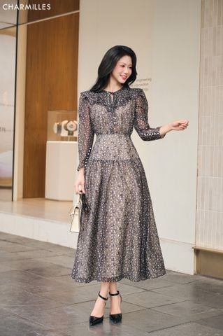 Đầm TD , vạt cổ phối cúc