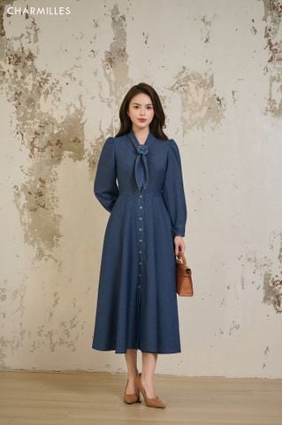 Đầm TD, vạt cổ cài hoa