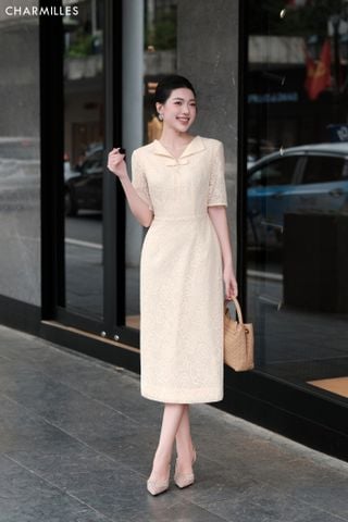 Đầm cổ bẻ đính nơ TL