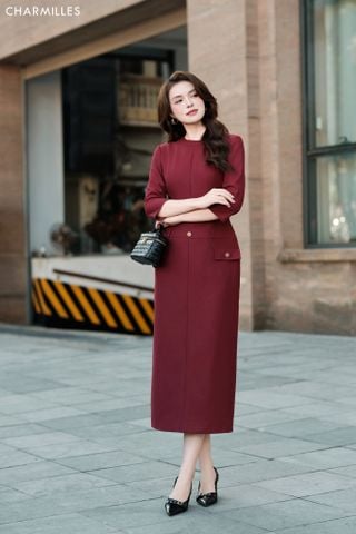 Đầm TD, eo phối đỉa khuy