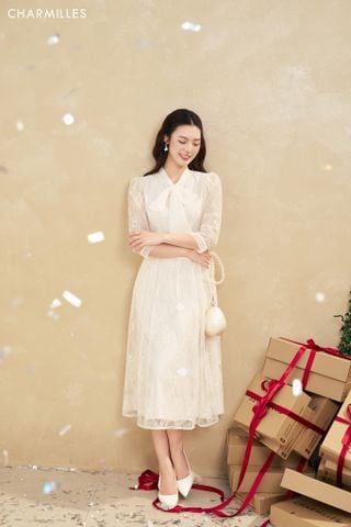 Đầm TL zen cổ buộc nơ