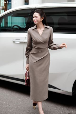 Đầm TD cổ bẻ sẻ, eo mí