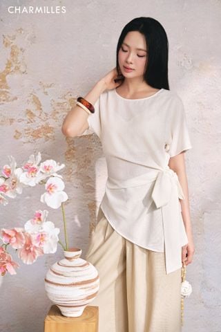 Áo TC eo vắt tà tạo nơ (MQ021)