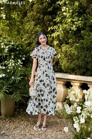 Đầm TC loe,13k cài, eo can