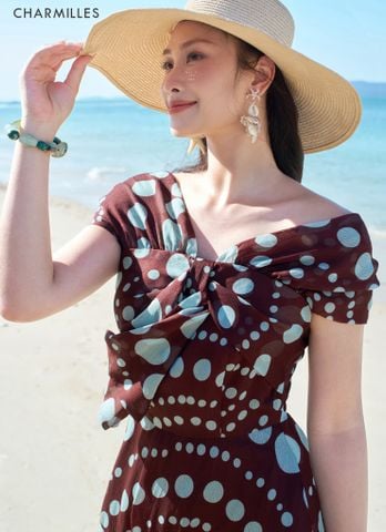 Đầm SN vai chờm nơ ngực