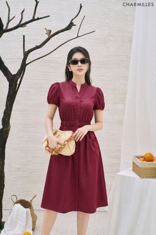 Đầm TC, chun eo, cổ sẻ