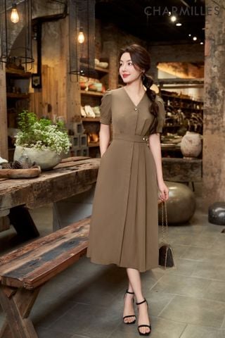 Đầm TC cổ tim, eo 2khuy