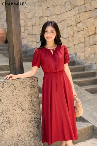 Đầm TC cổ khoét b nơ (H)