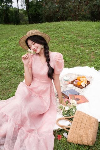 Đầm TC nhún, gấu nối