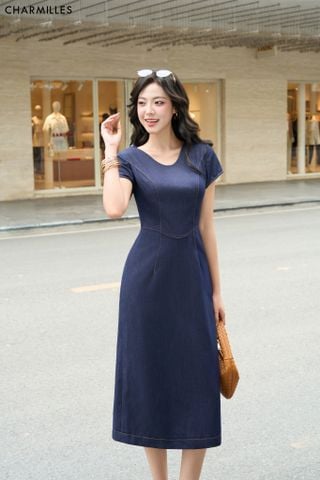 Đầm TC cổ tim 2 túi thẳng