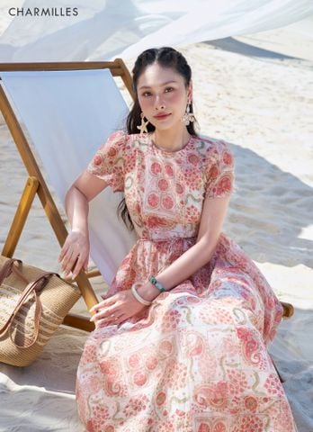 Đầm TC hpạ tiết buộc eo