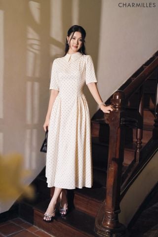 Đầm TL, cổ phối, nhún hông