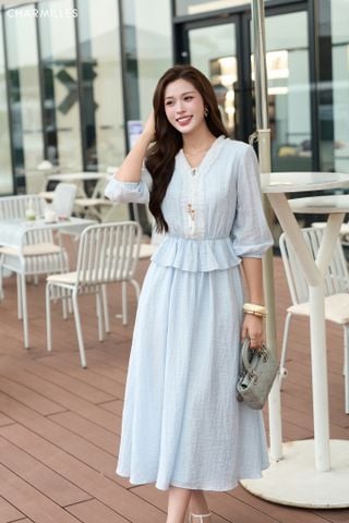 Đầm TL chun, cổ zen buộc
