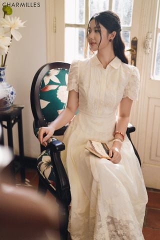 Đầm TC, cổ bẻ 5ktt, mí thân