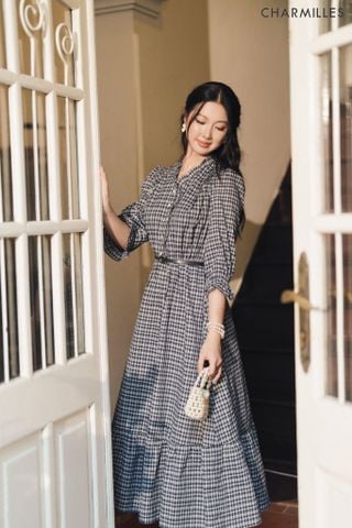 Đầm TL cổ V bèo (Đ)
