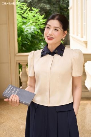 Áo TC, cổ phối tt hoa