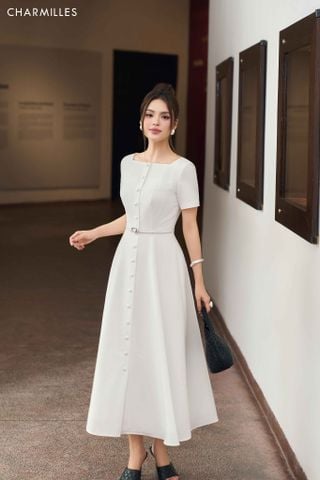 Đầm cổ vuông (Đ) cúc dọc